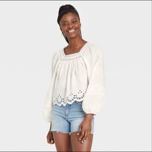 Balloon Long Sleeve Eyelet White Blouse